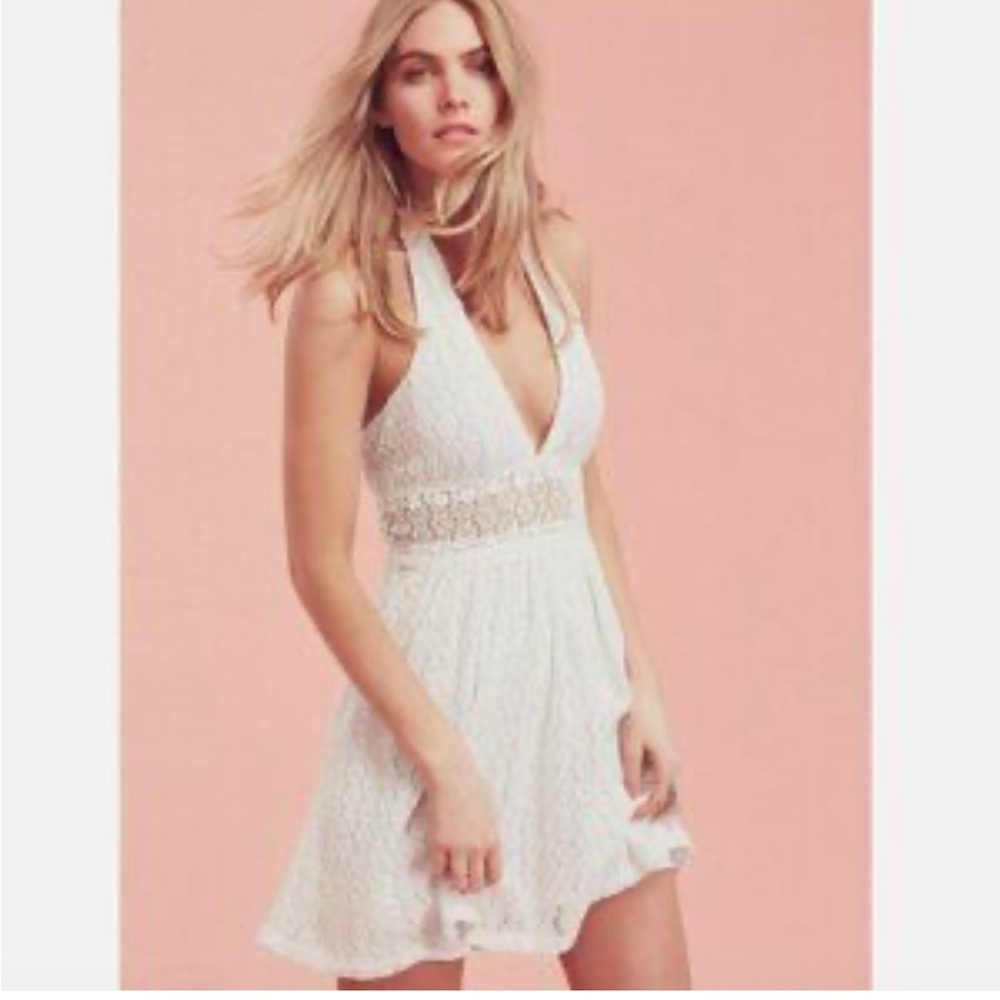 Free People White Sweetly Crochet Halter Dress NWT